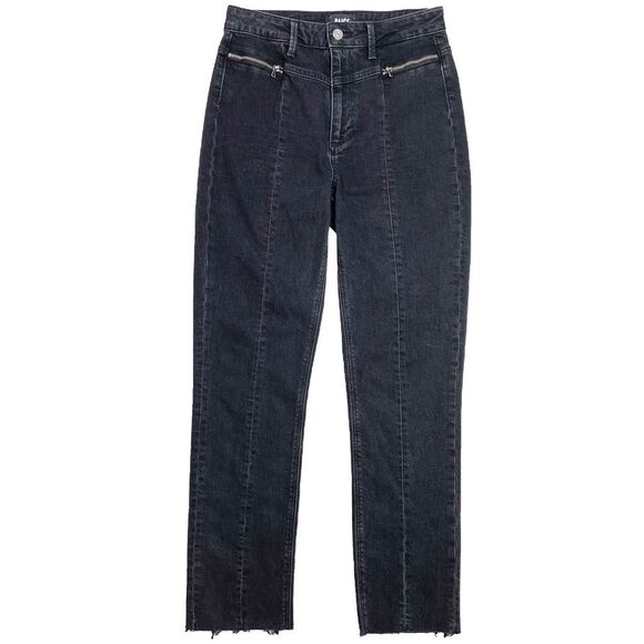 PAIGE Sarah Slim Leg High Rise Ankle Jean Zip Pockets Raw Hem Virgo Black 27 - Picture 1 of 9